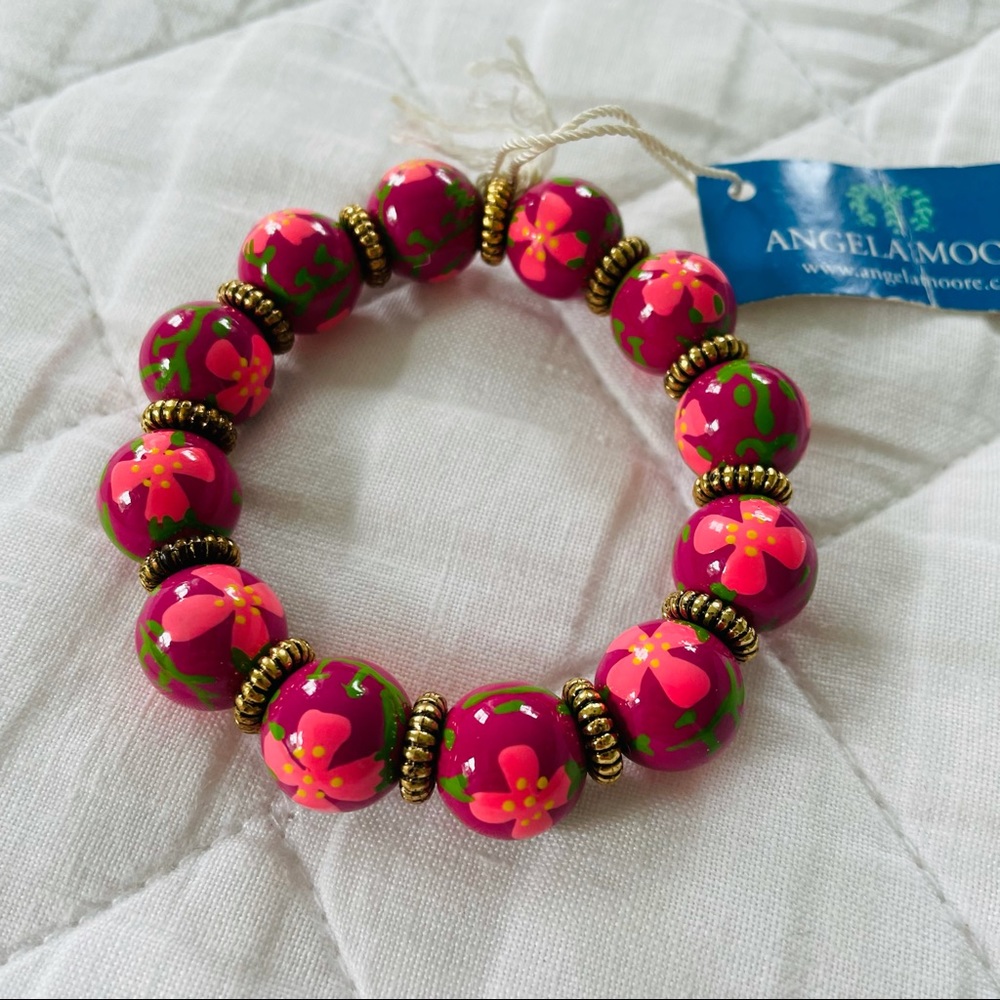 NWT Angela Moore Pink Flowers Classic Bracelet - Picture 2 of 5